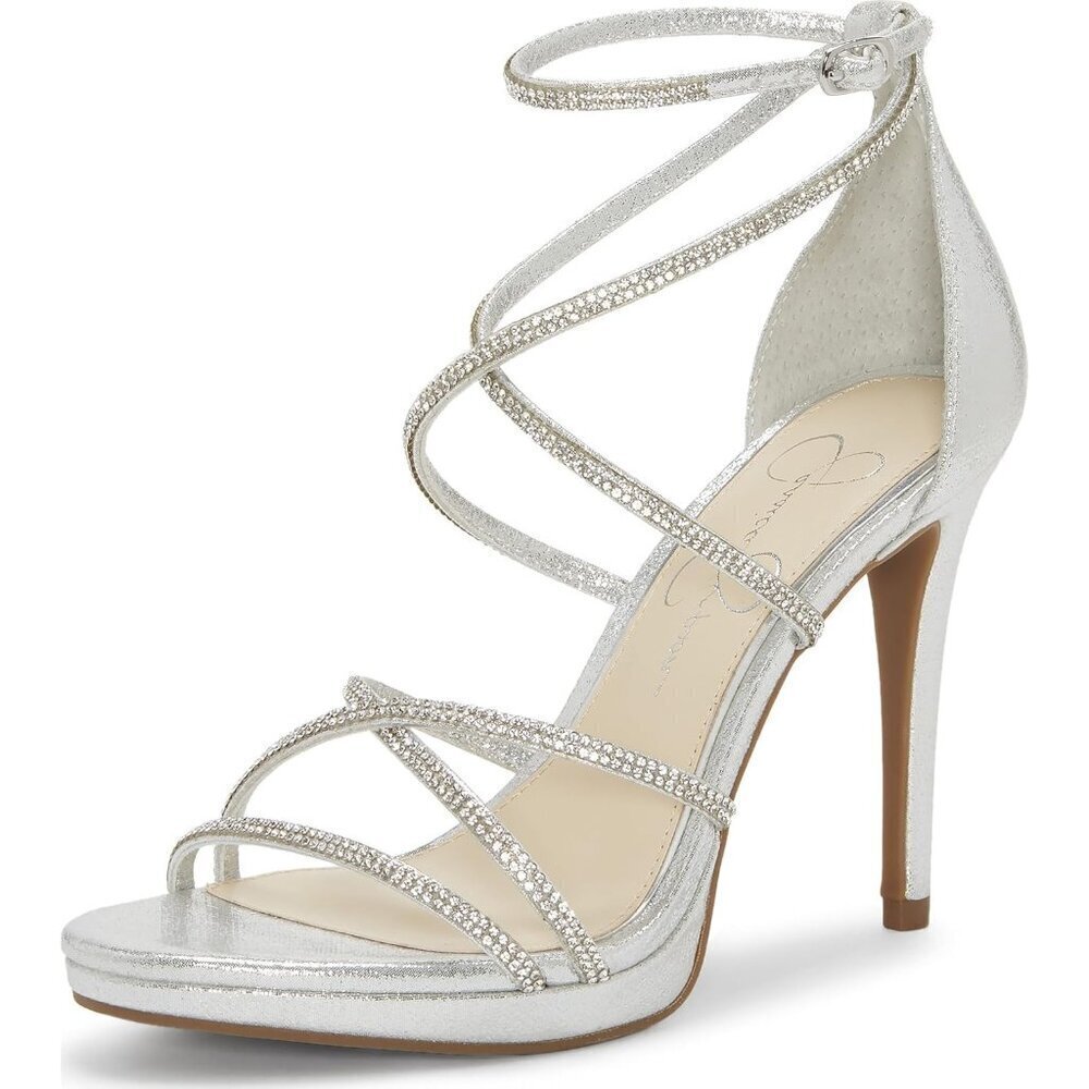 Jessica Simpson Womens Textile Platinum Open Toes Ankle Strappy Dress Sandal